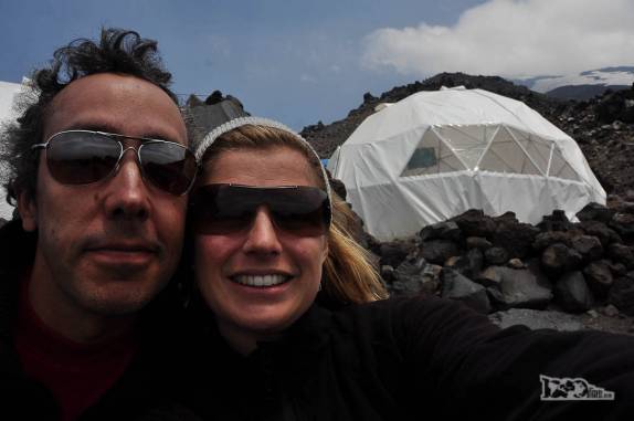 Uma selfie no campo base do vulcão Lanín, a 2.300 metros de altitude, na região de Junín de Los Andes, na Argentina